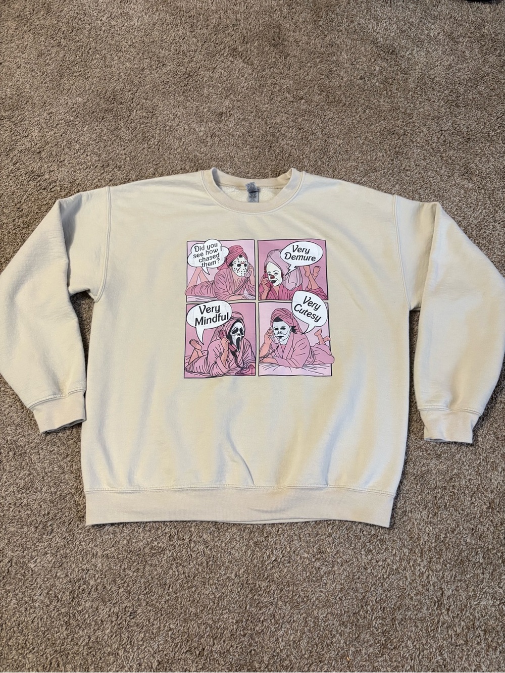 Gildan Cream Crewneck Sweatshirt with Pink Comic Panel